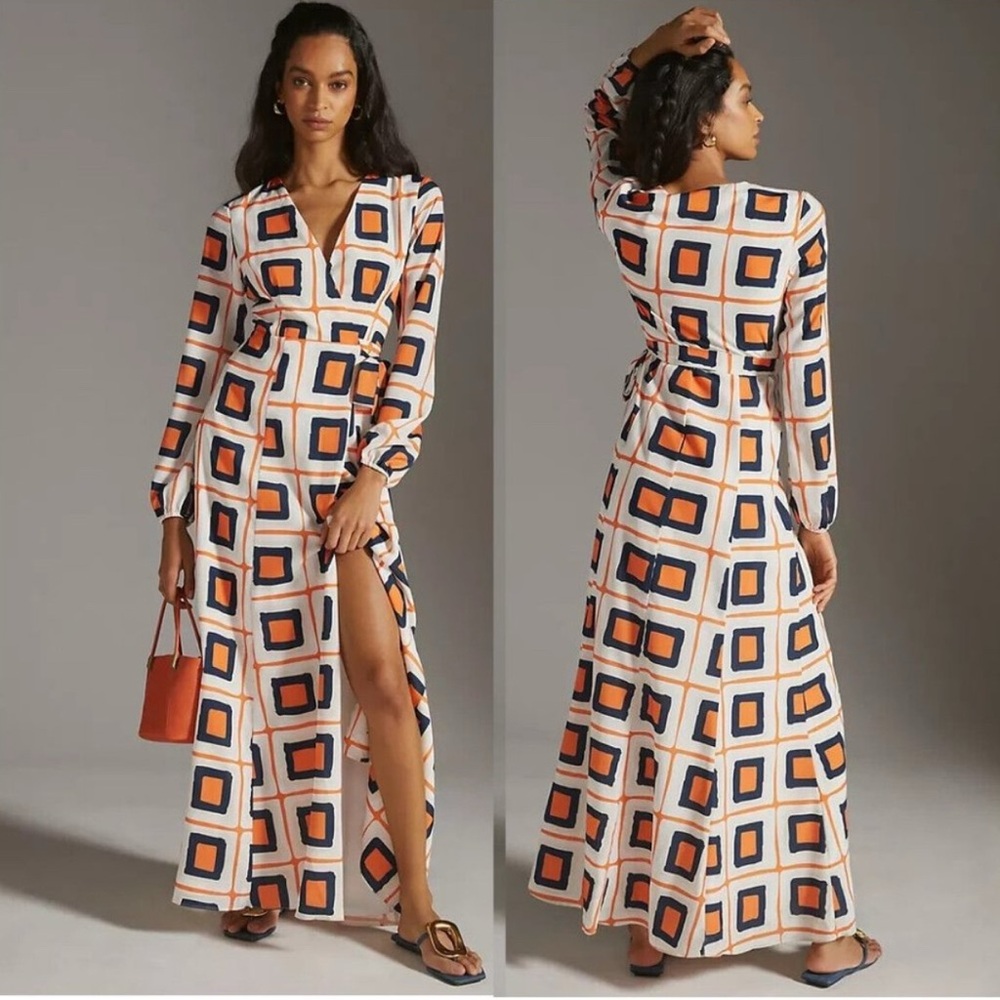 Anthropologie Hutch  GeoMetric Print Maxi Wrap White orange Black Large